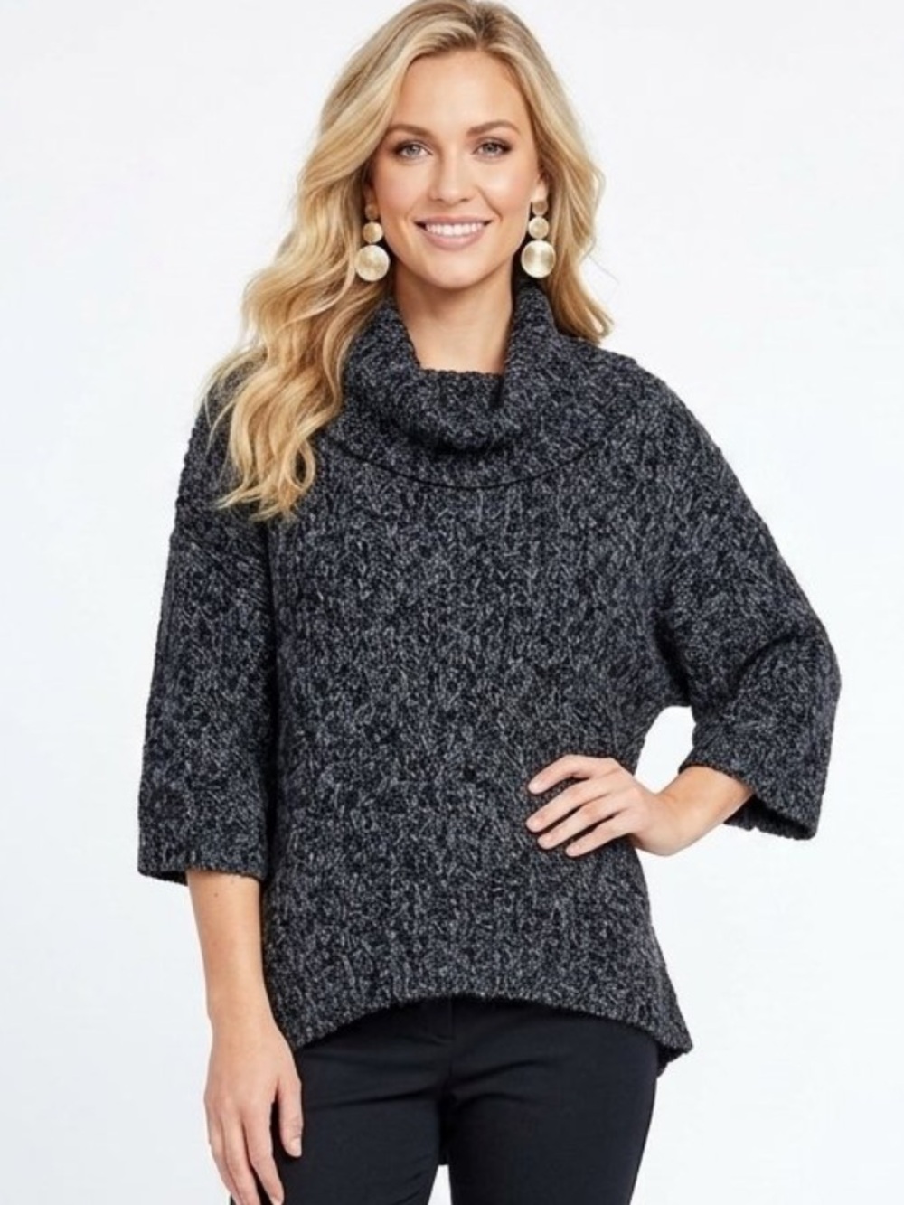 Gianni Bini Heavy Knit Multi-Tone Black & Grey Speckled Pattern Thick Cozy Yarn